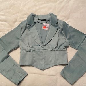 Blue corset long sleeve top